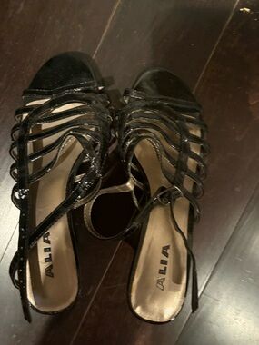 Alia Black Strappy Patent High Heels